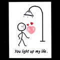 Healing card with heart-shaped pink quartz stone and You Light Up My Life message - Rose Quartz