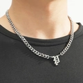Silver stainless steel Cuban chain necklace featuring a gothic letter P pendant - Silver Letter P
