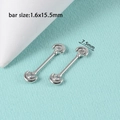 Detail showing silver crescent moon nipple rings with 1.6x15.5mm bar size dimensions - White Zirconia Moon