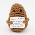 Handmade brown crochet potato doll with motivational card for stress relief and healing - Potato P Card
