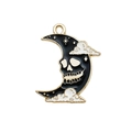Ciondolo luna teschio dorato con smalto nero e nuvole bianche per gioielli DIY - Teschio della Luna / 20x26mm