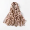 Champagne gold metallic thread scarf with fringes, lightweight shimmering pashmina shawl - 19# Nude Pink