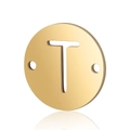 Detail view of a gold double-hole stainless steel pendant with a hollow letter T design - Letter T