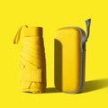 Mini portable five-fold umbrella in bright yellow with matching EVA hard storage case - Flat Six-fold Yellow Card Holder With No Strap