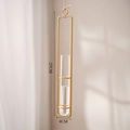 Golden metal frame wall-mounted glass tube vase with rope for home decor 27x4cm - Medium-Gold (27x4cm)