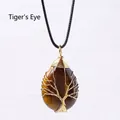 Tiger's eye crystal necklace with golden wire wrapped tree of life pendant design - Gold Wire Wrapped Tiger Eye Pendant