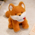 Plush orange and white fox doll with blue checkered bow tie and floral accessory - Fox / 28cm (With Blue-White Checkered Bib)