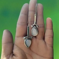 Vintage silver teardrop moonstone earrings with bohemian drop design for women - Silver