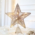 Lighted champagne gold glitter star tree topper with warm LED lights and spiral base - With Light 25*28cm / Champagne Large Sequin Star