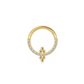 F136 titanium gold hinged clicker ring with clear gems and hanging cross bead charm - Gold Cross Charm