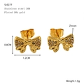 Gold-plated stainless steel bow earrings with sparkling cubic zirconia stones - Mini Bow Stud Style (S-E277)