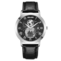 Orologio al quarzo da uomo con quadrante mappa del mondo, cinturino in pelle e data - Quadrante Nero Cassa Argento Cinturino Nero