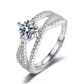 Detail shot of a S925 silver ring featuring a large zircon in a four-claw setting - Adjustable Open / Three Lifetimes Twisted Shank (1 Carat Effect)