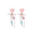 Handmade pink heart acrylic earrings with colorful beaded fringe tassels for girls - Pink Heart Tassel