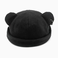 Detail of black dockers hat with cute animal ears and silver metal ring decoration - M (56-58cm) / Black