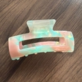 Rectangle acetate hair claw clip with colorful macaron dreamlike marble swirl pattern - Pink and Green