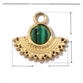 Detail view of 16mm fan-shaped stainless steel pendant with green natural stone - VG008