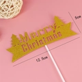 Golden glitter Merry Christmas cake topper with tree design, 12.5cm width decoration - Letter Christmas Toppers