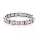 Handmade stainless steel modular link bracelet with pink oval gemstones and silver finish - 0895 - Oval Pink Gemstone Section 1