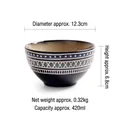 Japanese ceramic rice bowl with blue geometric patterns, 420ml capacity and 12.3cm diameter - 4.8 Inch / Exotic Style