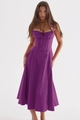 Elegant deep purple sleeveless midi dress with slim waist and flared hem for women - S / Bottoms / Deep purple