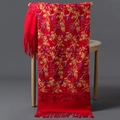 Roter Paschmina Schal im Ethno-Stil mit bunter Blumenstickerei und Fransenbesatz - 200cm / Rot