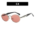 Retro oval metal sunglasses with silver frame and pink translucent lenses, C4 style - Silver Frame Orange Red