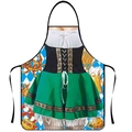 Oktoberfest themed apron with traditional Bavarian Dirndl pattern and beer festival icons - Style 5/Blue Green Dirndl Illustration