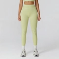 Pantaloni yoga a vita alta verde giallo chiaro con strisce a contrasto per fitness - S / Verde Limone