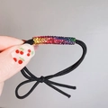 Black high-elastic hair tie with a gradient rainbow rhinestone cylindrical charm - 1 Piece / Multicolor