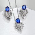 Blue spinel and zircon jewelry set with leaf-shaped necklace and matching earrings - Blue Spinel 113# Set (With Titanium Steel Chain)