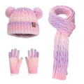 Conjunto de punto degradado rosa y morado para niños con gorro, bufanda y guantes - Rosa Púrpura (Set de 3 piezas)
