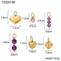 Vista dettagliata di ciondoli a cuore e perle viola con misure precise - Oro-TZ00019B (Stile Pietra Preziosa Viola)