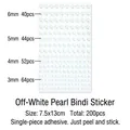 Self-adhesive cream white pearl face jewels set with 200pcs in mixed sizes 3mm to 6mm - Off-White Pearl Face Stickers
