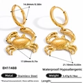 18k gold plated stainless steel crab dangle earrings with detailed size measurements - EH11488-Crab