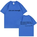 T-shirt bleu en coton à col rond avec texte inspirant au dos et imprimé devant - S / Hauts / Bleu saphir