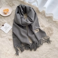Dark grey soft faux cashmere scarf with tassels and decorative brand label for winter - 200*65cm / Medium Heather Grey