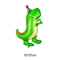 Green cartoon dinosaur foil balloon with birthday hat for party decor, size 63x87cm - Q Version Green Dinosaur With Birthday Hat