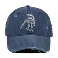 Close-up of vintage distressed baseball cap with white dinosaur skeleton embroidery - Navy Blue
