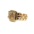 Adjustable gold plated ring featuring a micro-paved cubic zirconia letter M in octagon - Adjustable Open / Letter M
