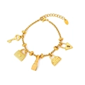 Bracciale in acciaio al titanio dorato con ciondoli a forma di borse vintage e chiave - Ciondolo Multi-Borsa / Oro-E544