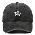 Gorra de béisbol de algodón negro lavado con bordado de tortuga y visera curva - Negro