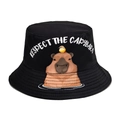 Black canvas bucket hat with cartoon Capybara print and Respect The Capybara slogan - M(56-58cm) / Black Capybara