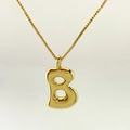Golden balloon-style bubble initial B necklace with polished finish on a box chain - Letter B / Gold