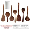 8-piece acacia wood kitchen utensil set with hanging holes and storage bucket - Mangium Wood 7-Piece Set with Barrel / Approx. 820g