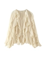 Chic cream long-sleeve blouse with layered ruffle design and elegant V-neck detail - XS / Off White