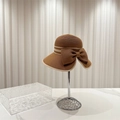 Elegante cappello da sole a tesa larga con grande fiocco e bordo a contrasto - Taglia unica / Cachi