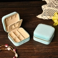 Portable light blue velvet square jewelry organizer box with mirror and zipper closure - Velvet Sky Blue (With Mirror)