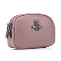 Porte-monnaie en cuir rose poudré avec double fermeture éclair et logo abeille doré - Violet Lotus