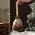 Colorful plush Christmas tree ornament with gold star and CHANGE silk ribbon, 28cm height - Charm / Snow Top Coffee